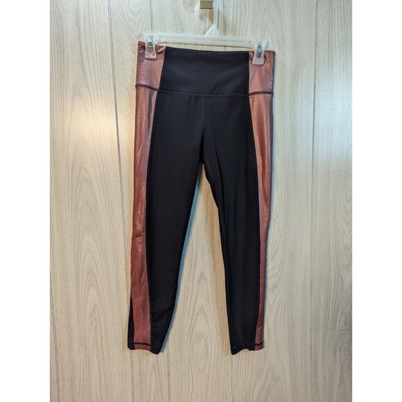 Athleta Salutation Colorblock Asym Powervita Leggings Size Small Copper Black - Picture 1 of 12